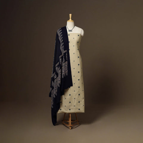 Beige - 2pc cotton unstitched jacquard dress material