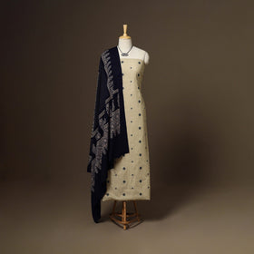 Beige - 2pc cotton unstitched jacquard dress material