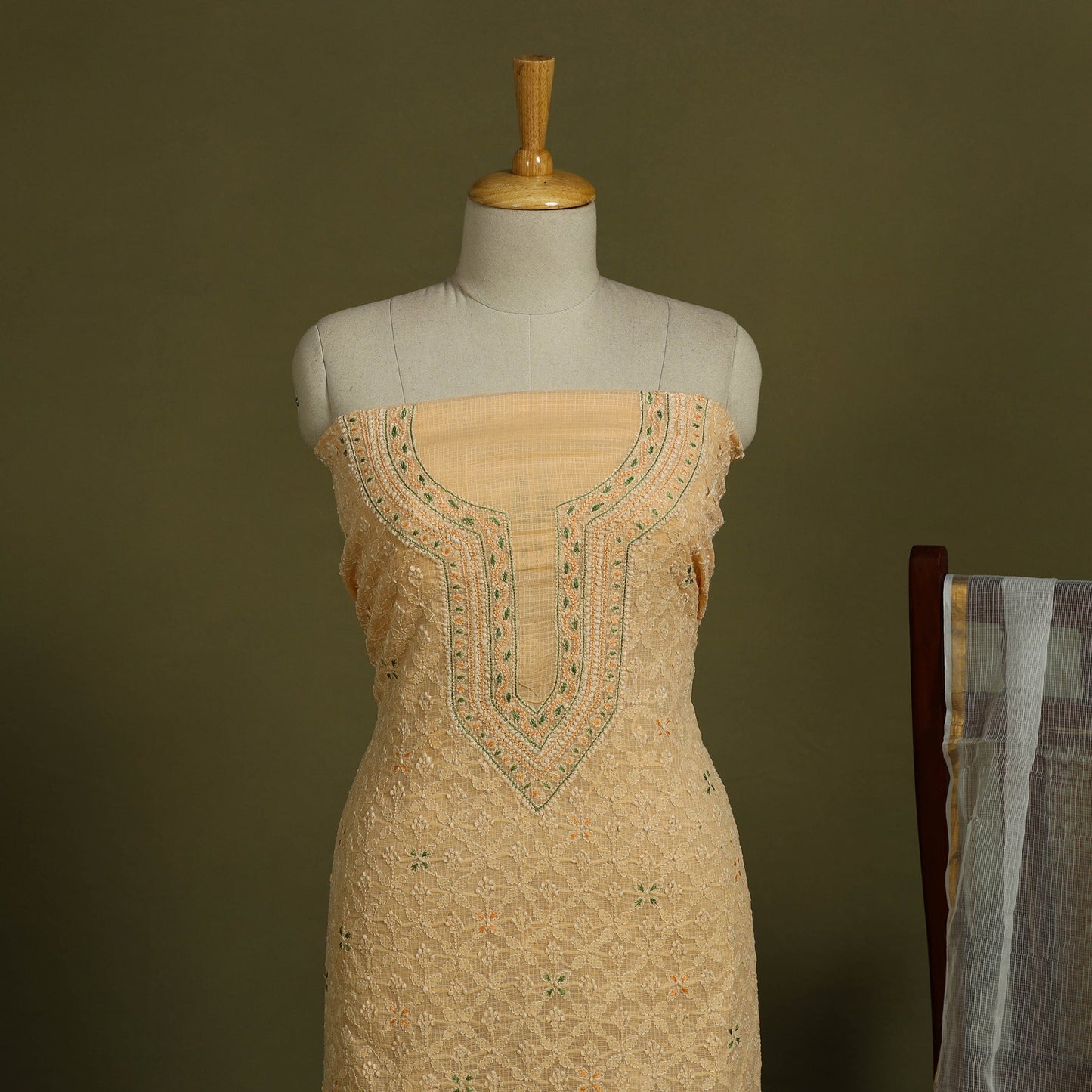 2pc Hand Embroidery Kota Doria Chikankari Dress Material 