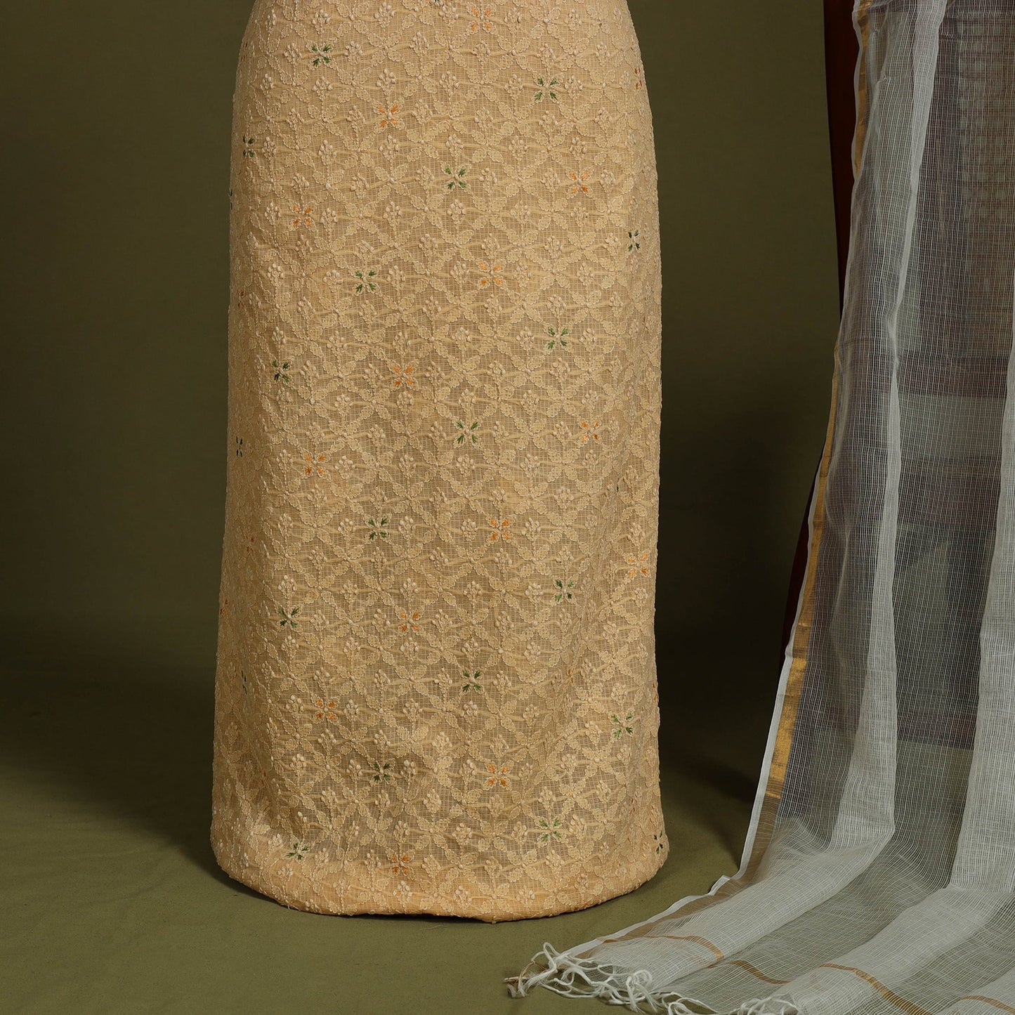 2pc Hand Embroidery Kota Doria Chikankari Dress Material 