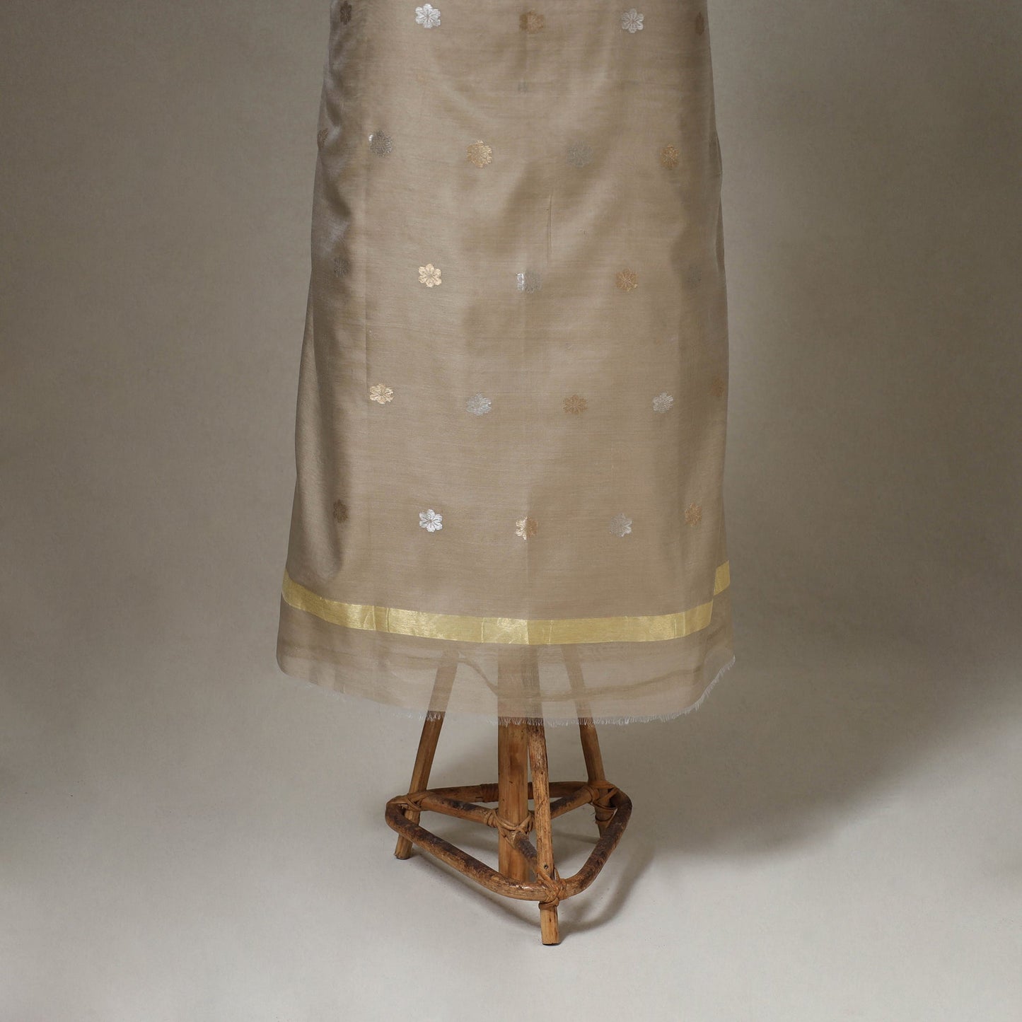 Beige - 2pc handloom zari buta chanderi silk unstitched