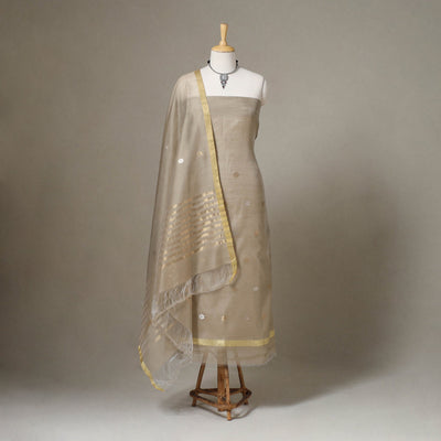 Beige - 2pc handloom zari buta chanderi silk unstitched