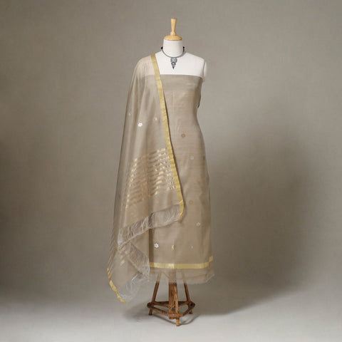 Beige - 2pc handloom zari buta chanderi silk unstitched