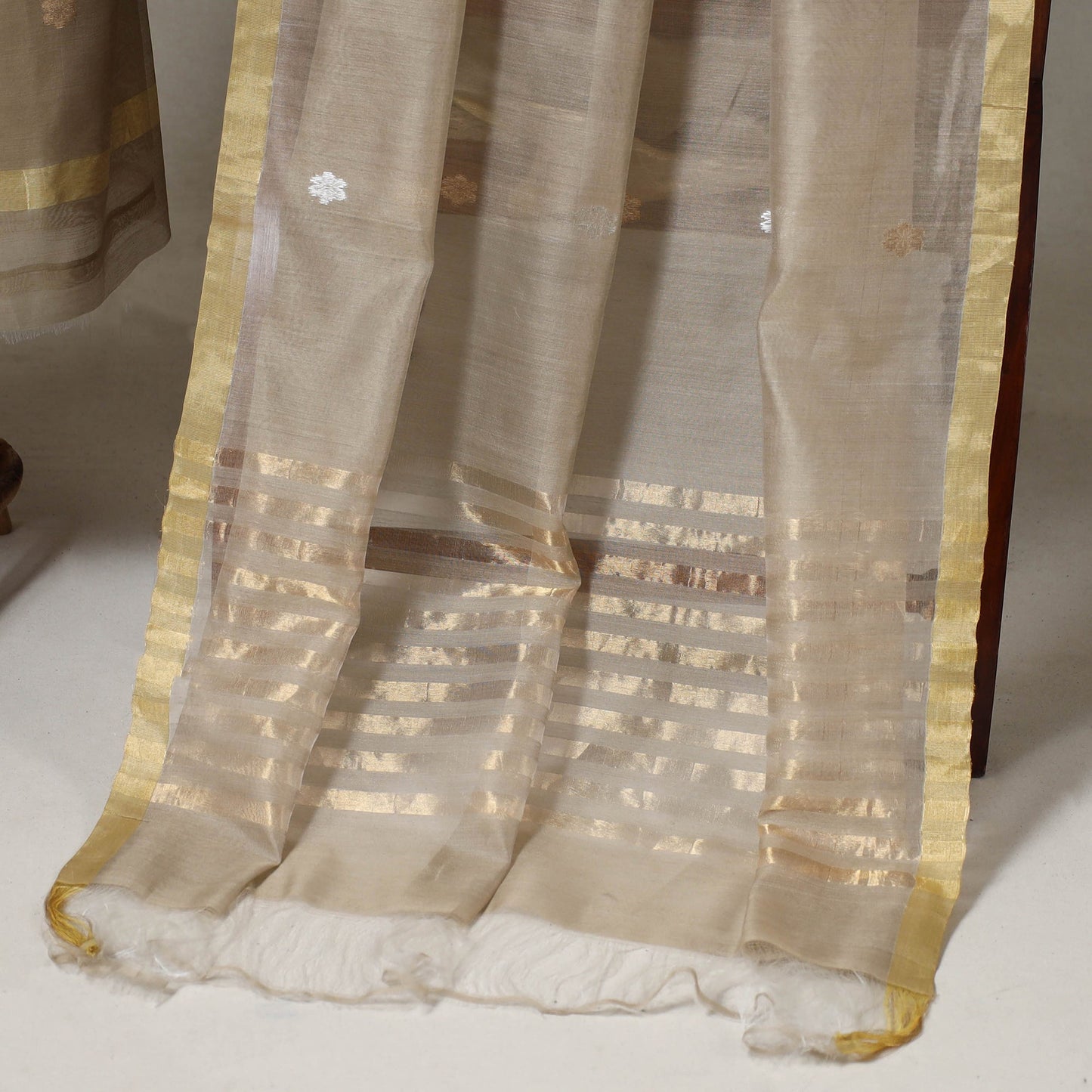 Beige - 2pc handloom zari buta chanderi silk unstitched
