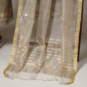 Beige - 2pc handloom zari buta chanderi silk unstitched