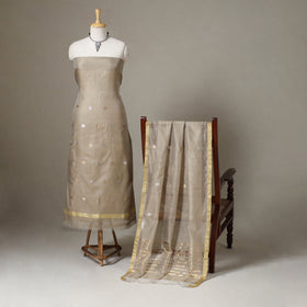 Beige - 2pc handloom zari buta chanderi silk unstitched