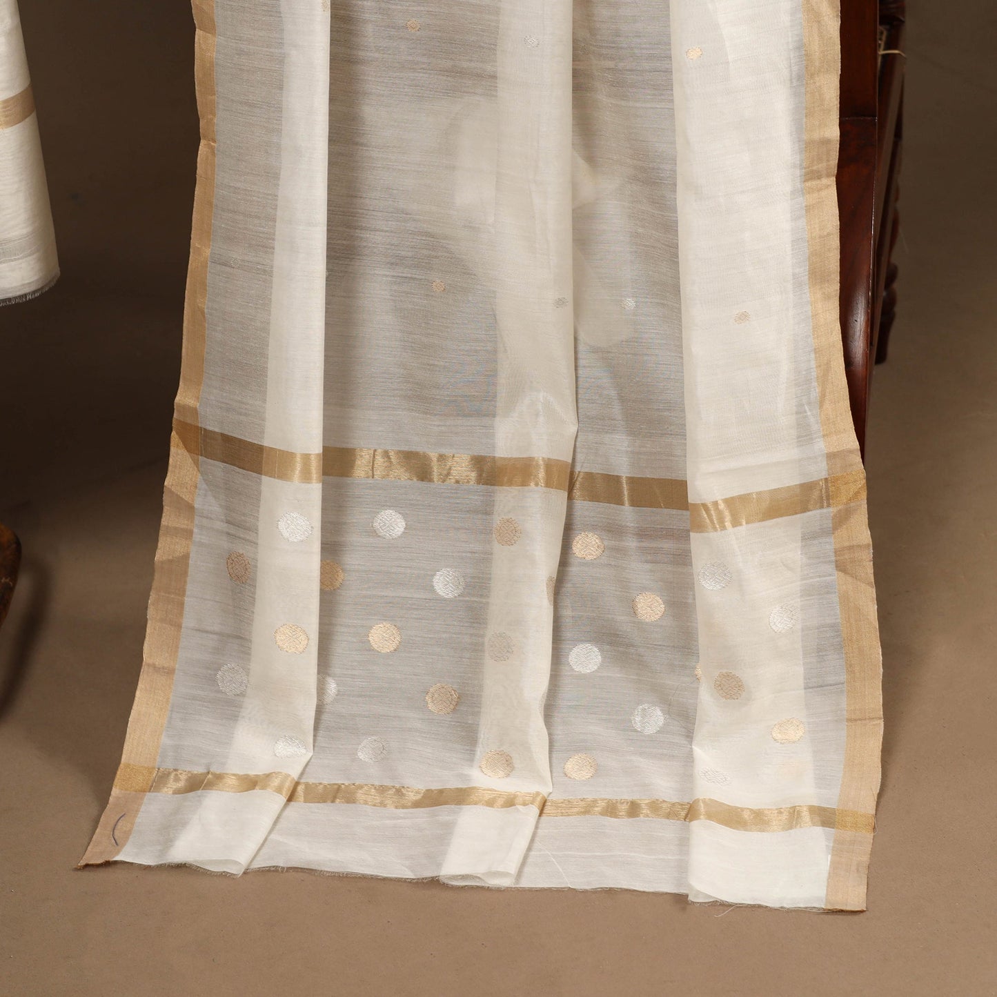 Beige - 2pc handloom zari buta unstitched chanderi silk