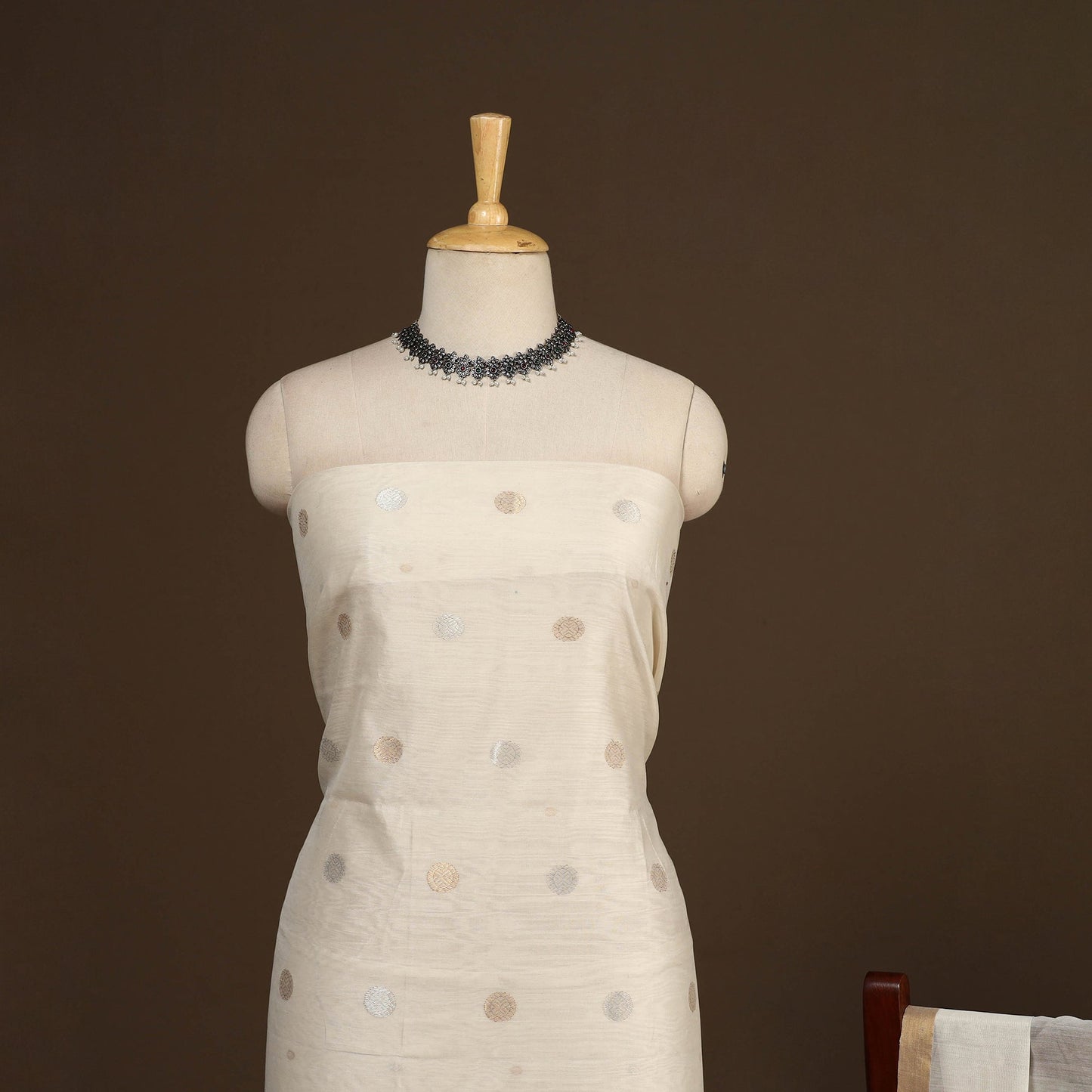 Beige - 2pc handloom zari buta unstitched chanderi silk