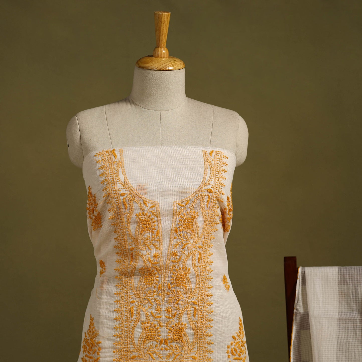 2pc Kota Doria Cotton Lucknow Chikankari Dress Material