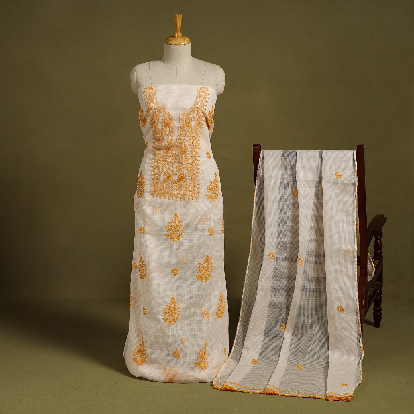 2pc Kota Doria Cotton Lucknow Chikankari Dress Material