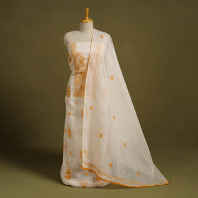 2pc Kota Doria Cotton Lucknow Chikankari Dress Material