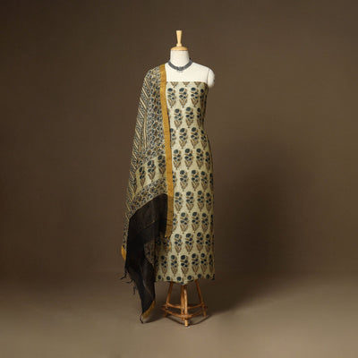 Beige - 2pc linen silk natural dyed unstitched dress