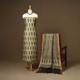 Beige - 2pc linen silk natural dyed unstitched dress