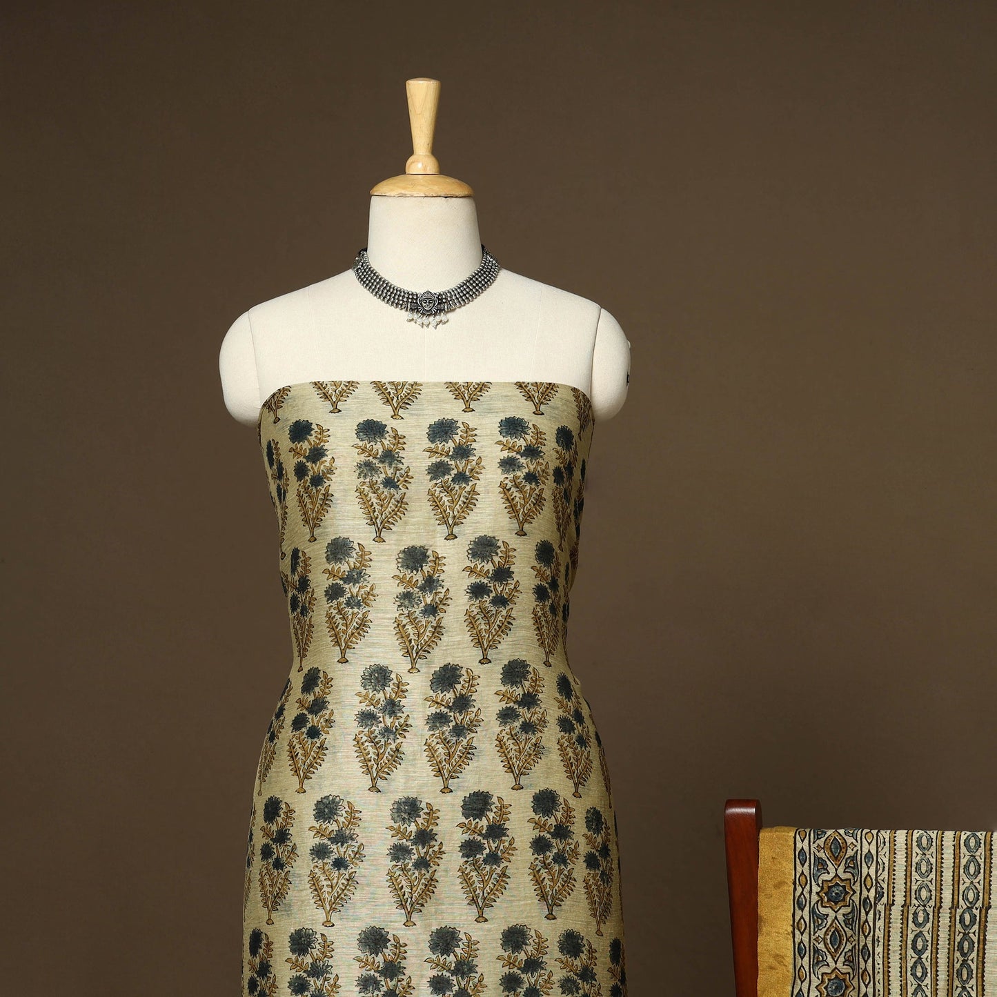 Beige - 2pc linen silk natural dyed unstitched dress