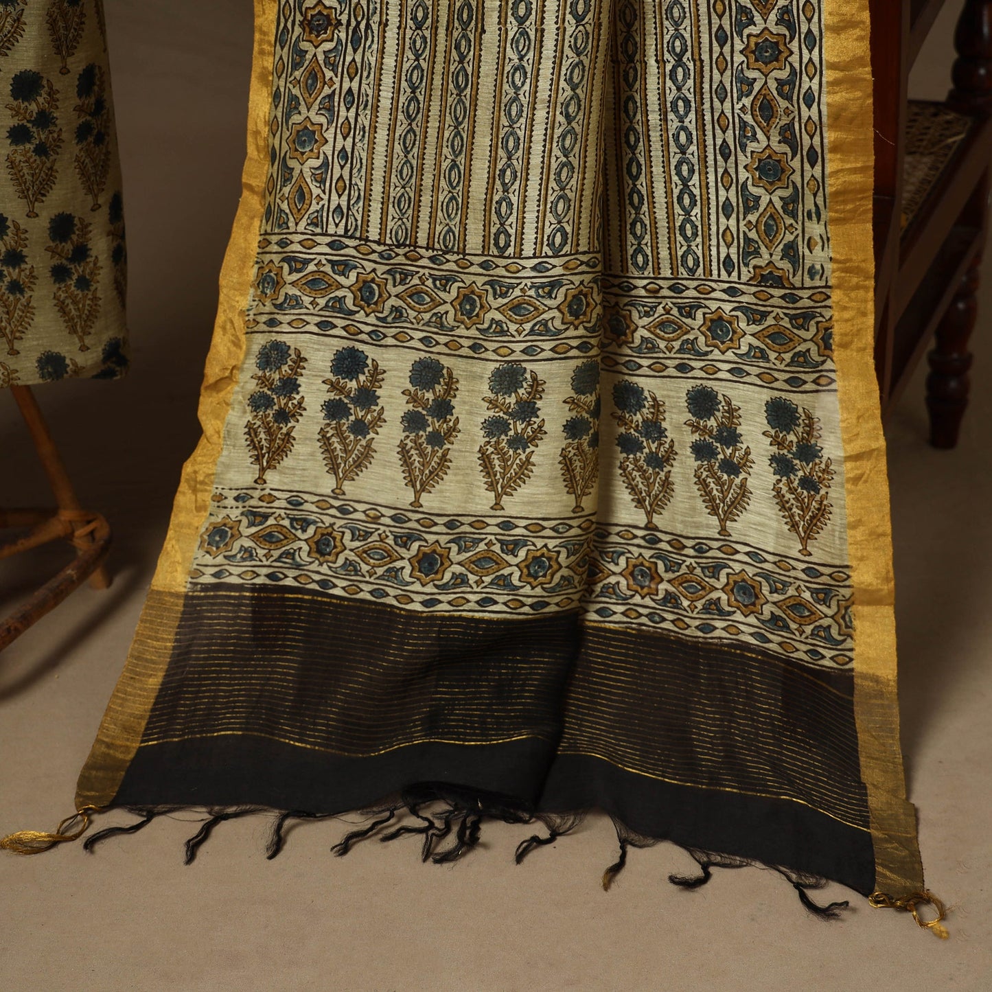 Beige - 2pc linen silk natural dyed unstitched dress