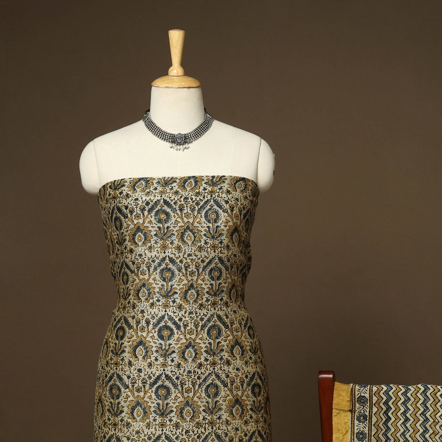 Beige - 2pc linen silk natural dyed unstitched dress