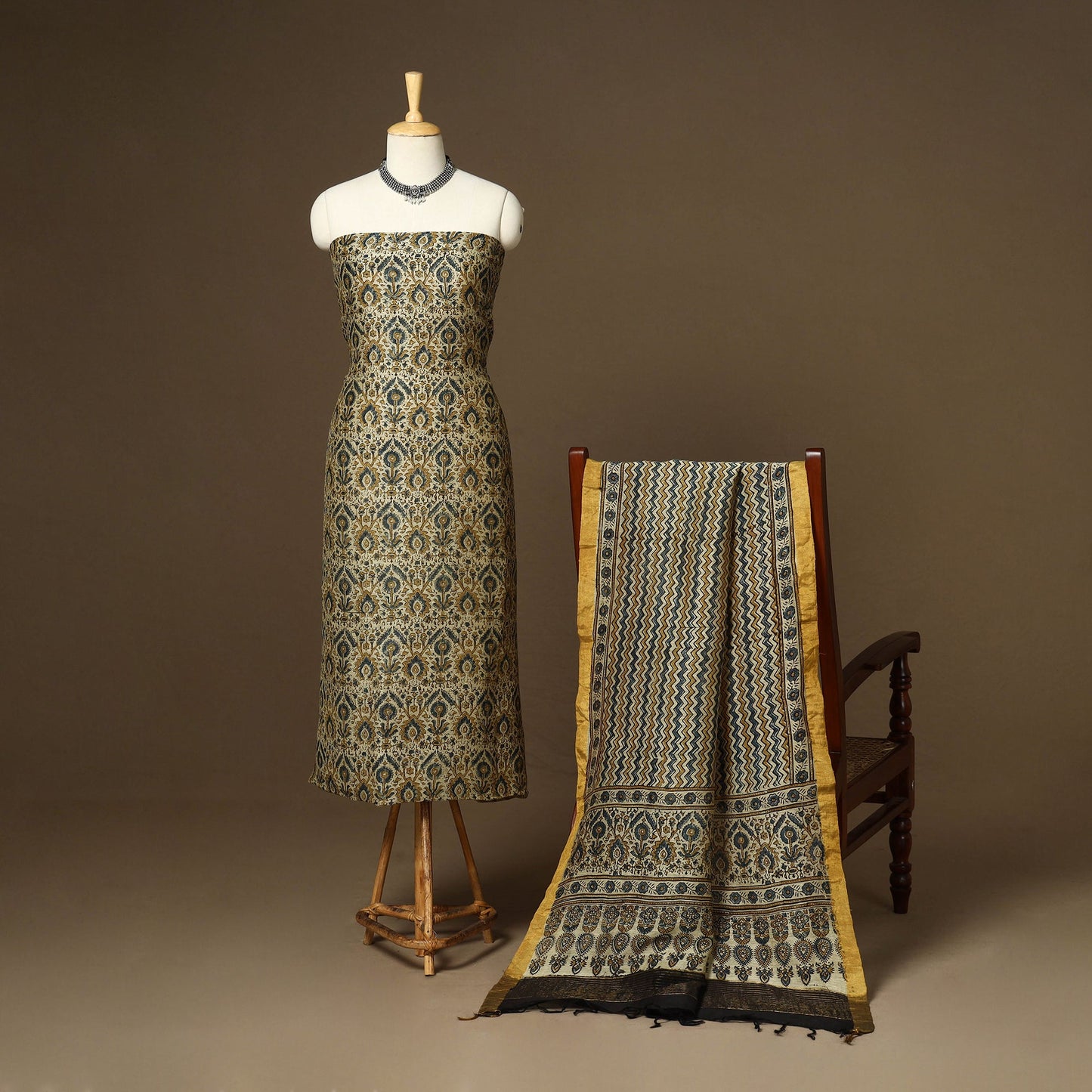 Beige - 2pc linen silk natural dyed unstitched dress