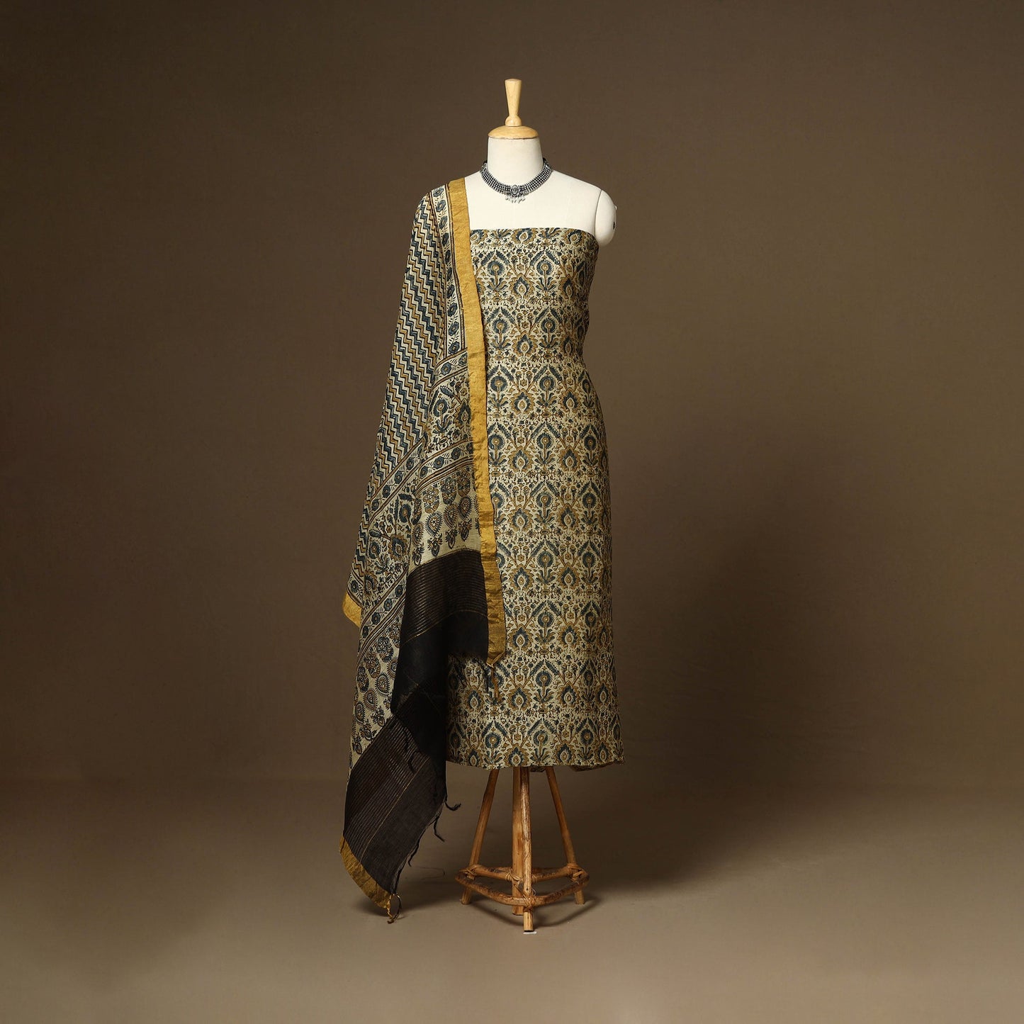 Beige - 2pc linen silk natural dyed unstitched dress