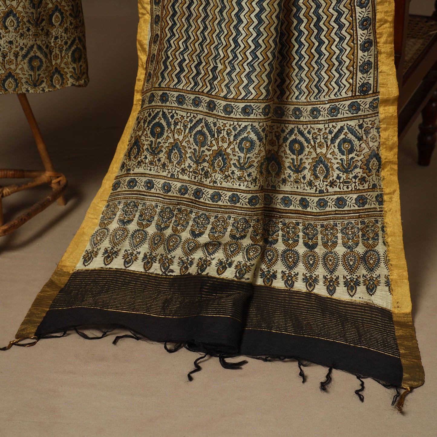 Beige - 2pc linen silk natural dyed unstitched dress