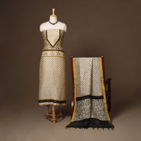 Beige - 2pc linen silk unstitched dress material 06