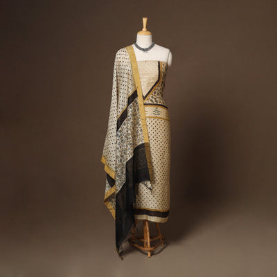 Beige - 2pc linen silk unstitched dress material 06