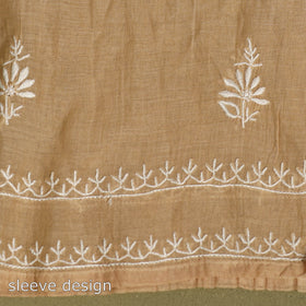 2pc Mul Chanderi Semi Stitched Orange Anarkali Heavy Chikankari Kurta Set