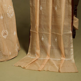 2pc Mul Chanderi Semi Stitched Orange Anarkali Heavy Chikankari Kurta Set