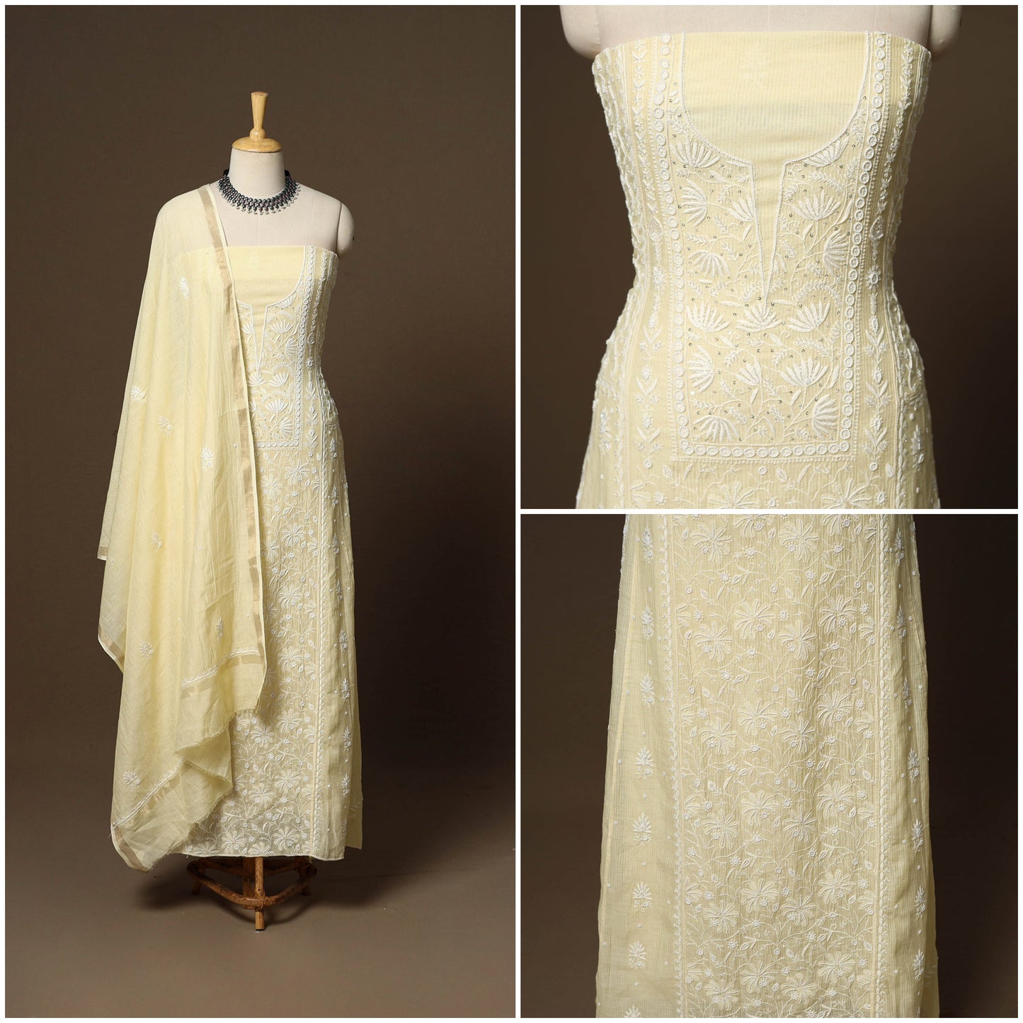 Beige - 2pc mul chanderi semi stitched hand beads work