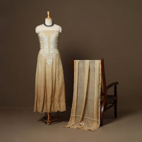 Beige - 2pc mul chanderi semi stitched hand beads work