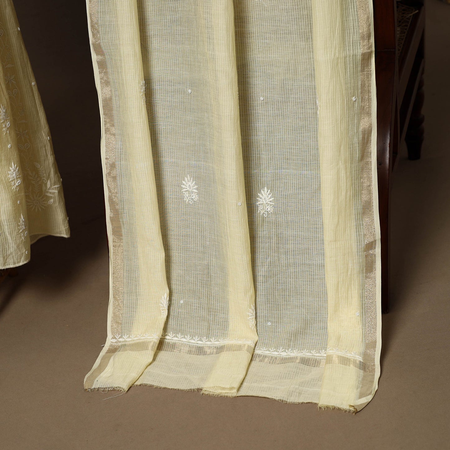 Beige - 2pc mul chanderi semi stitched hand beads work