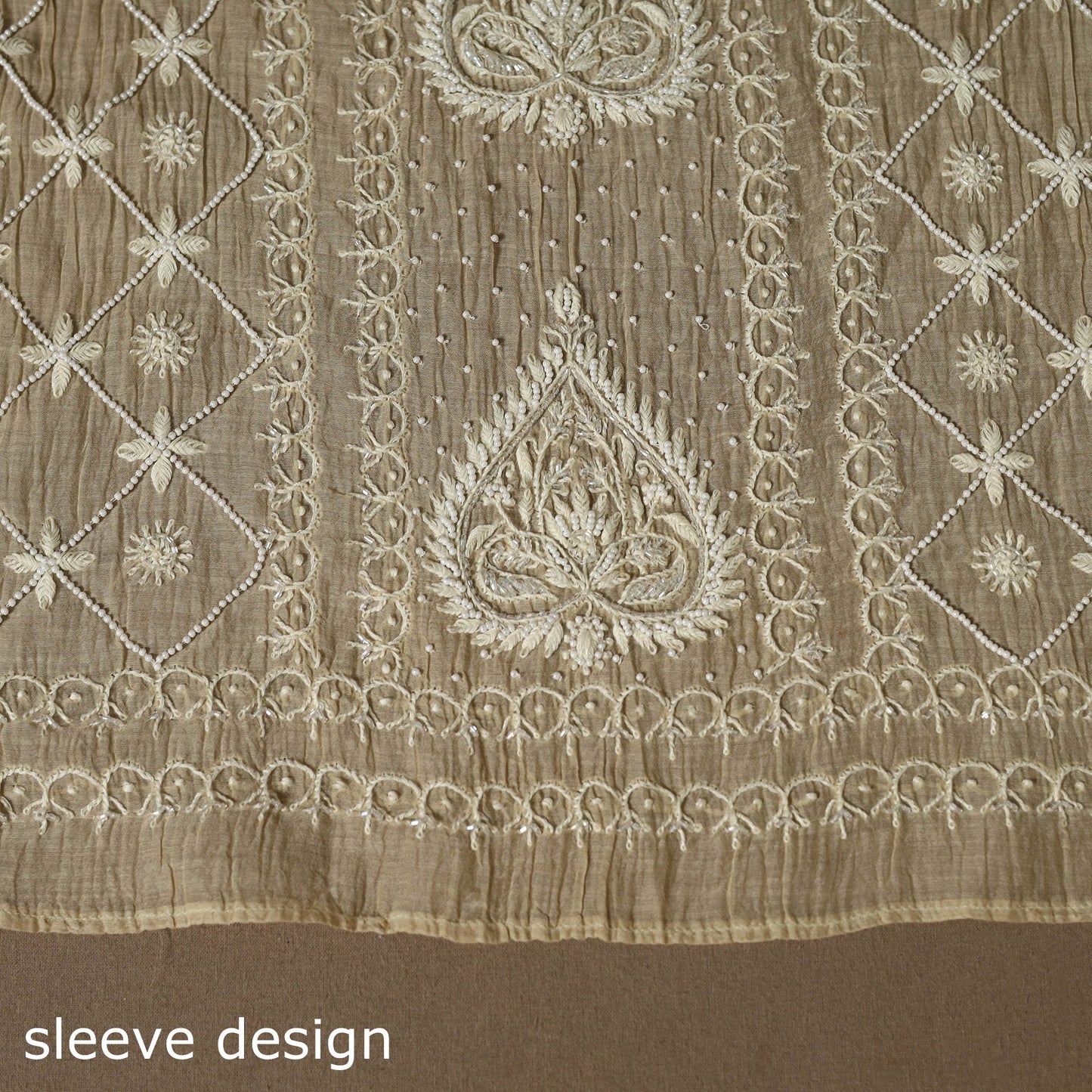 Beige - 2pc mul chanderi semi stitched hand beads work