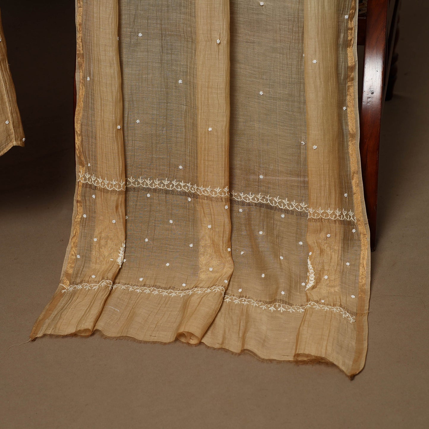 Beige - 2pc mul chanderi semi stitched hand beads work