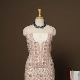 Beige - 2pc mul chanderi unstitched hand beads work heavy