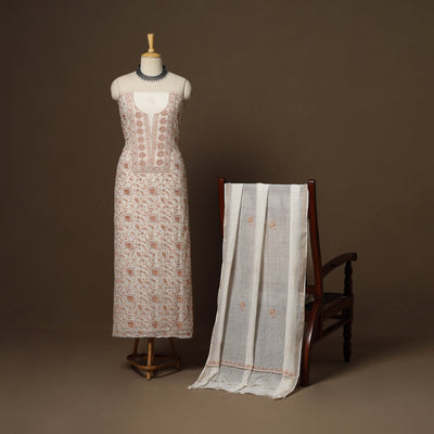 Beige - 2pc mul chanderi unstitched hand beads work heavy