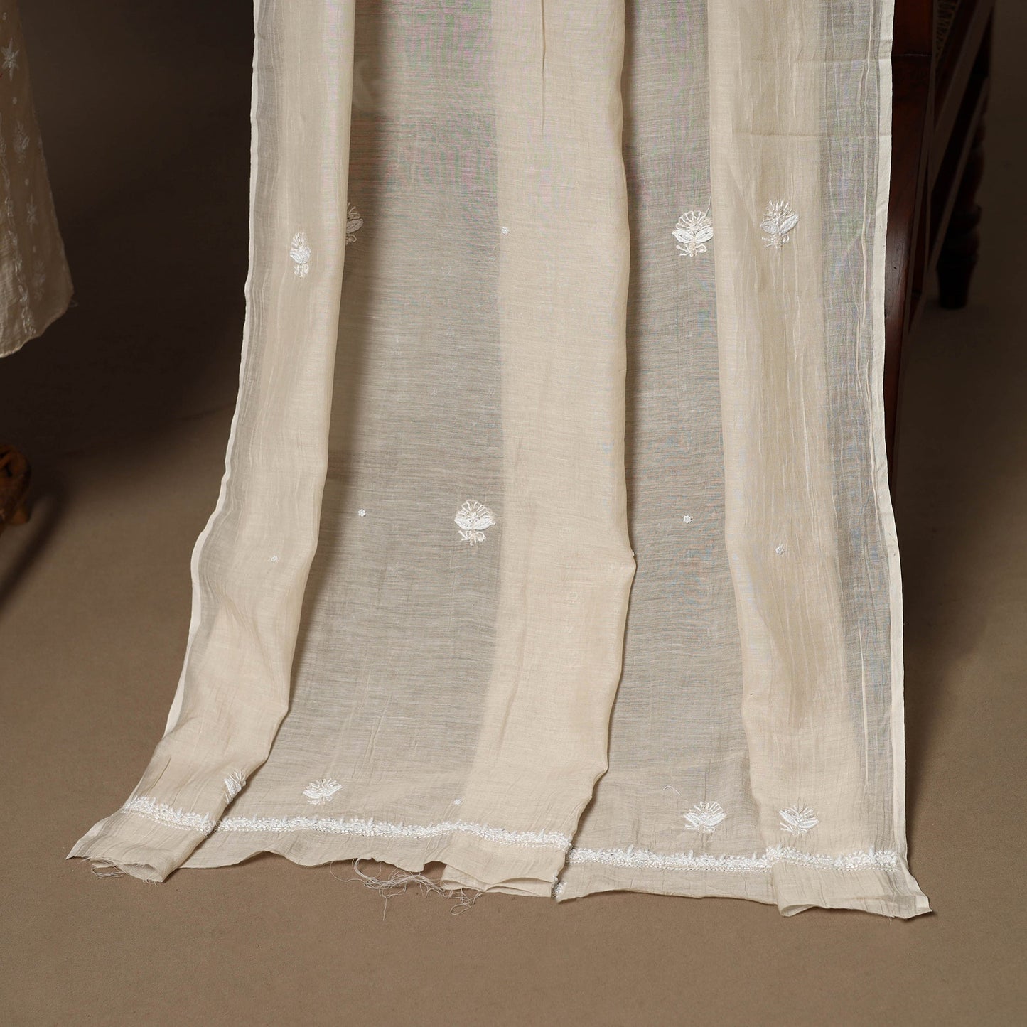 Beige - 2pc mul chanderi unstitched hand beads work heavy