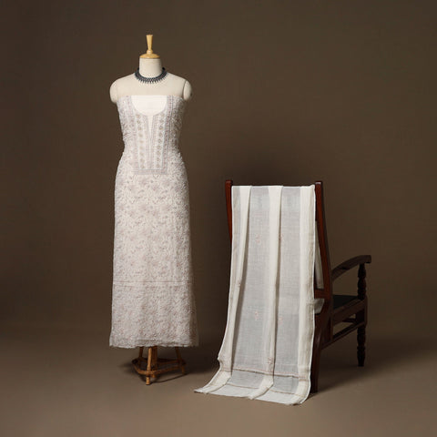 Beige - 2pc mul chanderi unstitched hand beads work heavy