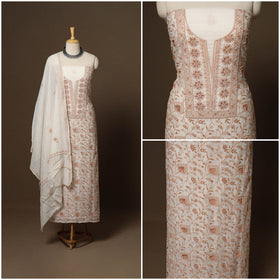 Beige - 2pc mul chanderi unstitched hand beads work heavy