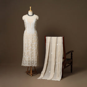 Beige - 2pc mul chanderi unstitched hand beads work heavy