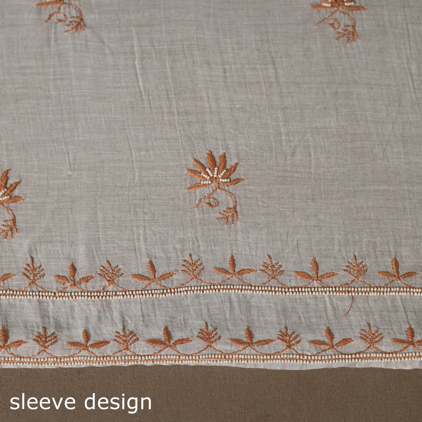 Beige - 2pc mul chanderi unstitched hand beads work heavy