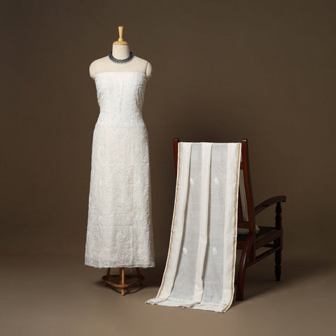 Beige - 2pc mul chanderi unstitched hand beads work heavy