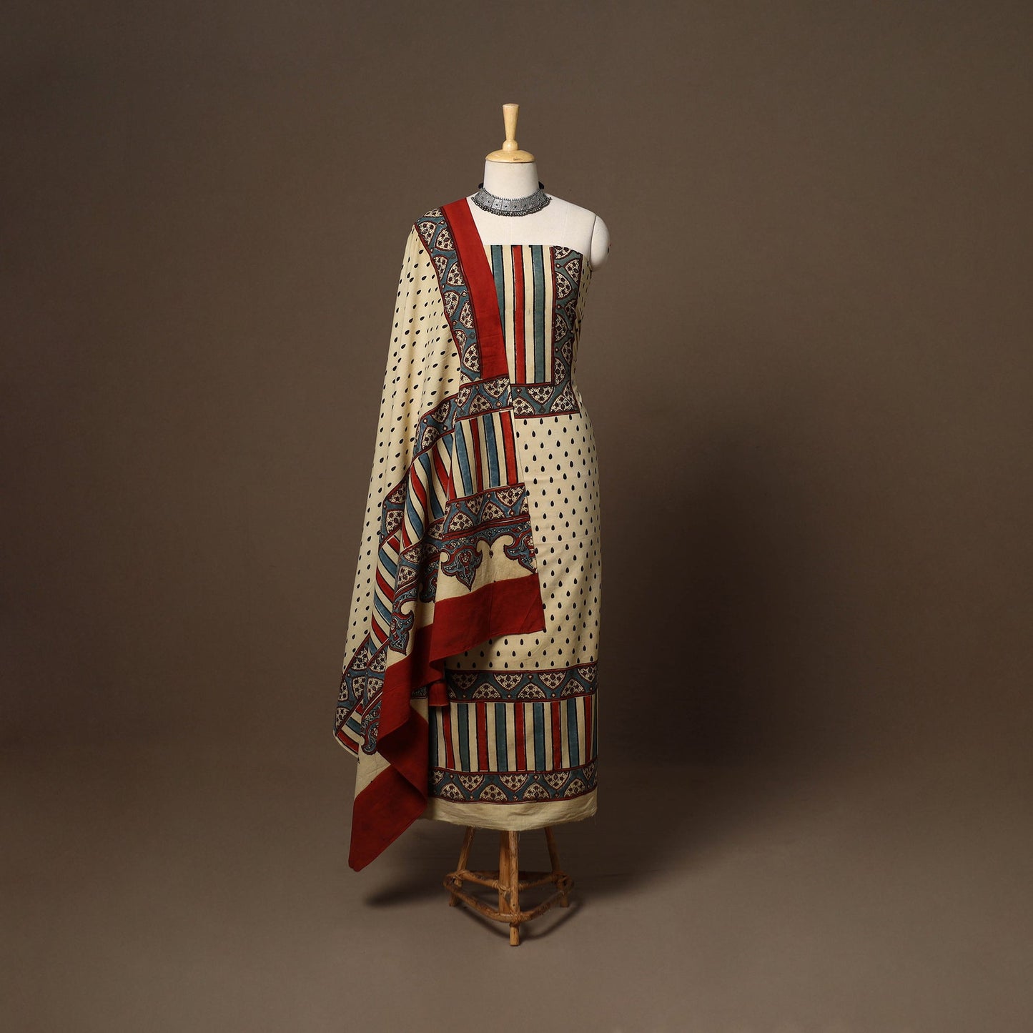 Beige - 2pc natural dyed cotton unstitched dress material