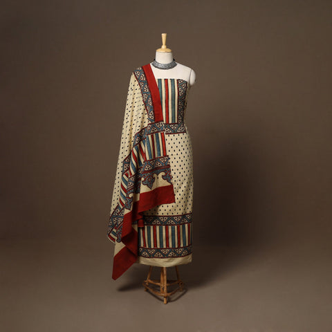 Beige - 2pc natural dyed cotton unstitched dress material