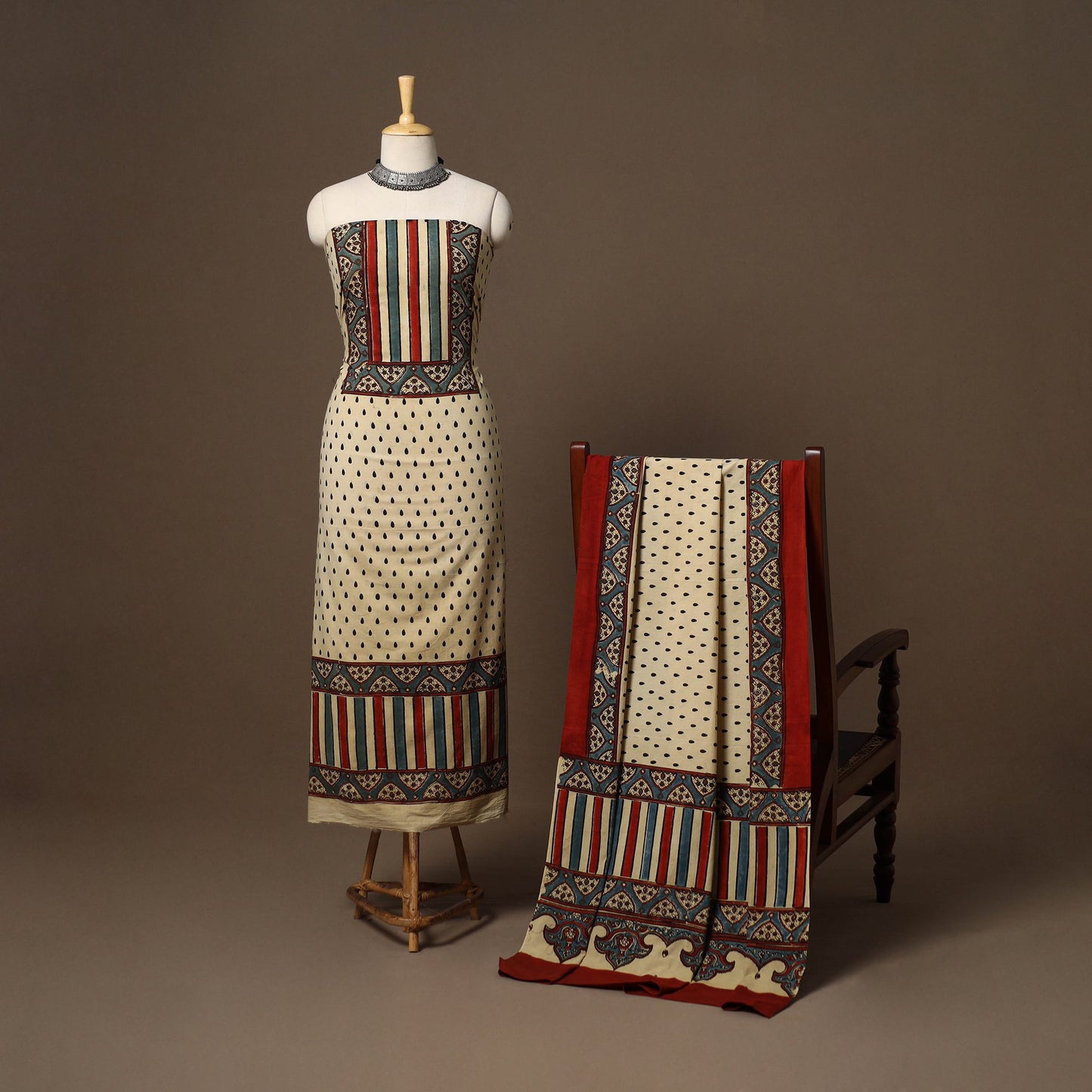 Beige - 2pc natural dyed cotton unstitched dress material