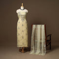 Beige - 2pc organza silk unstitched mukaish handwork dress