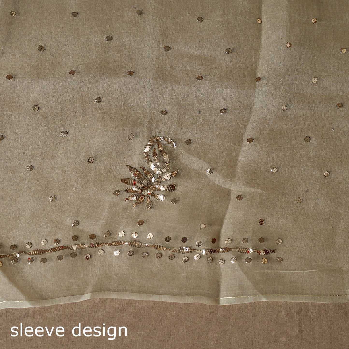 Beige - 2pc organza silk unstitched mukaish handwork dress