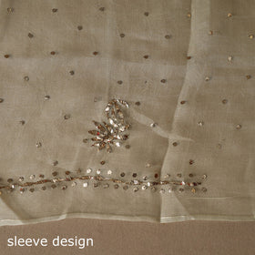 Beige - 2pc organza silk unstitched mukaish handwork dress