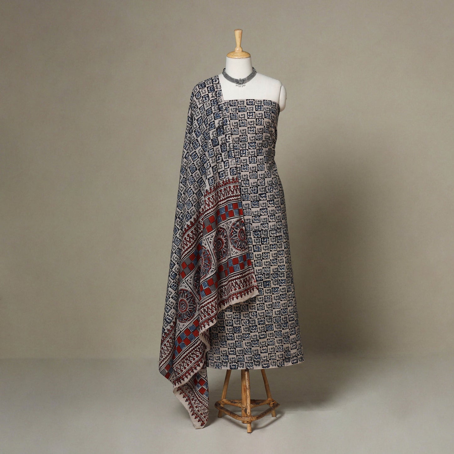 Beige - 2pc pedana cotton unstitched kalamkari dress