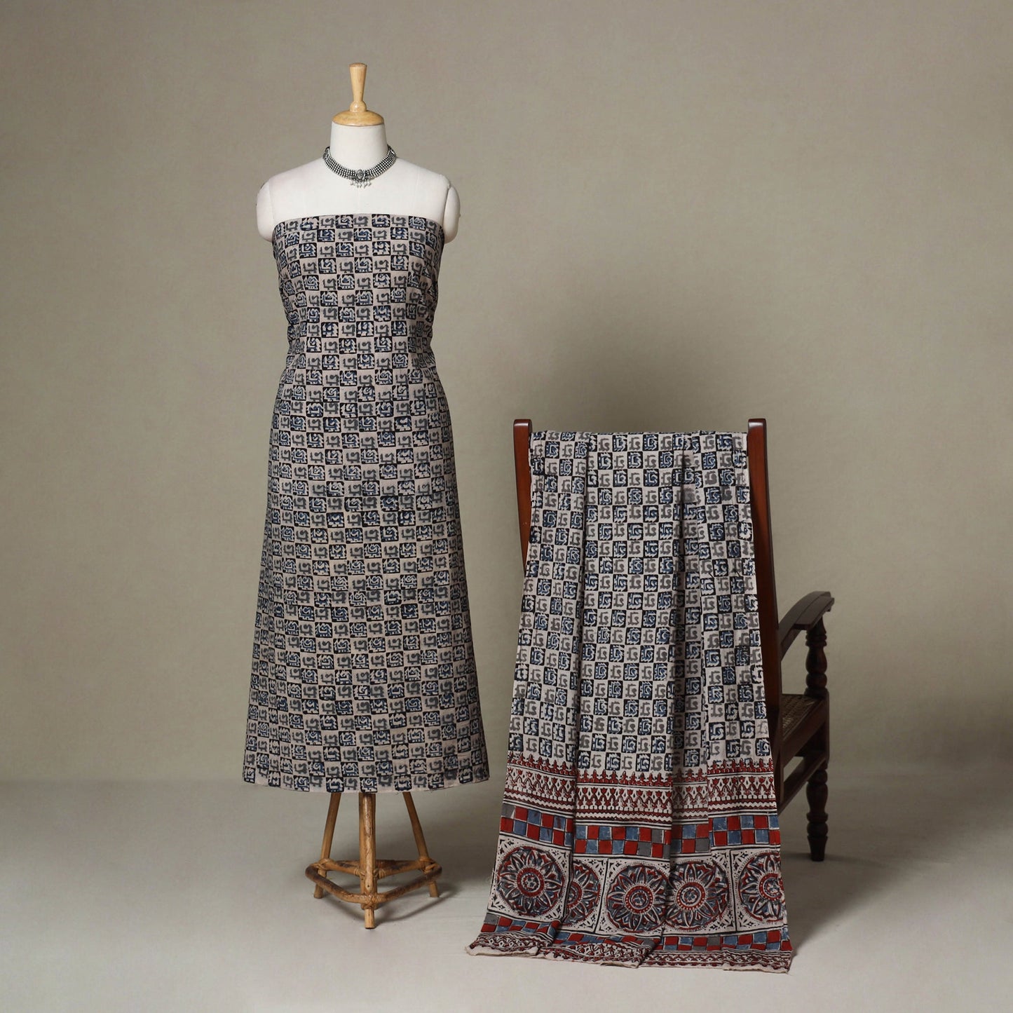 Beige - 2pc pedana cotton unstitched kalamkari dress