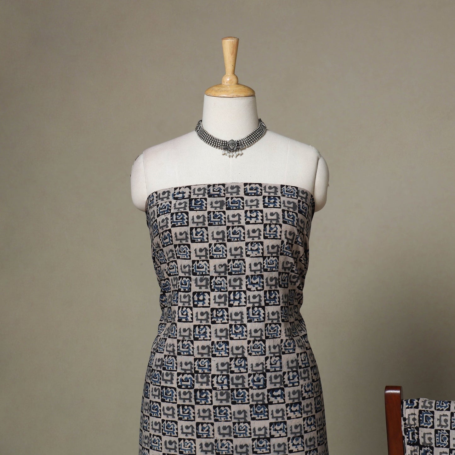 Beige - 2pc pedana cotton unstitched kalamkari dress