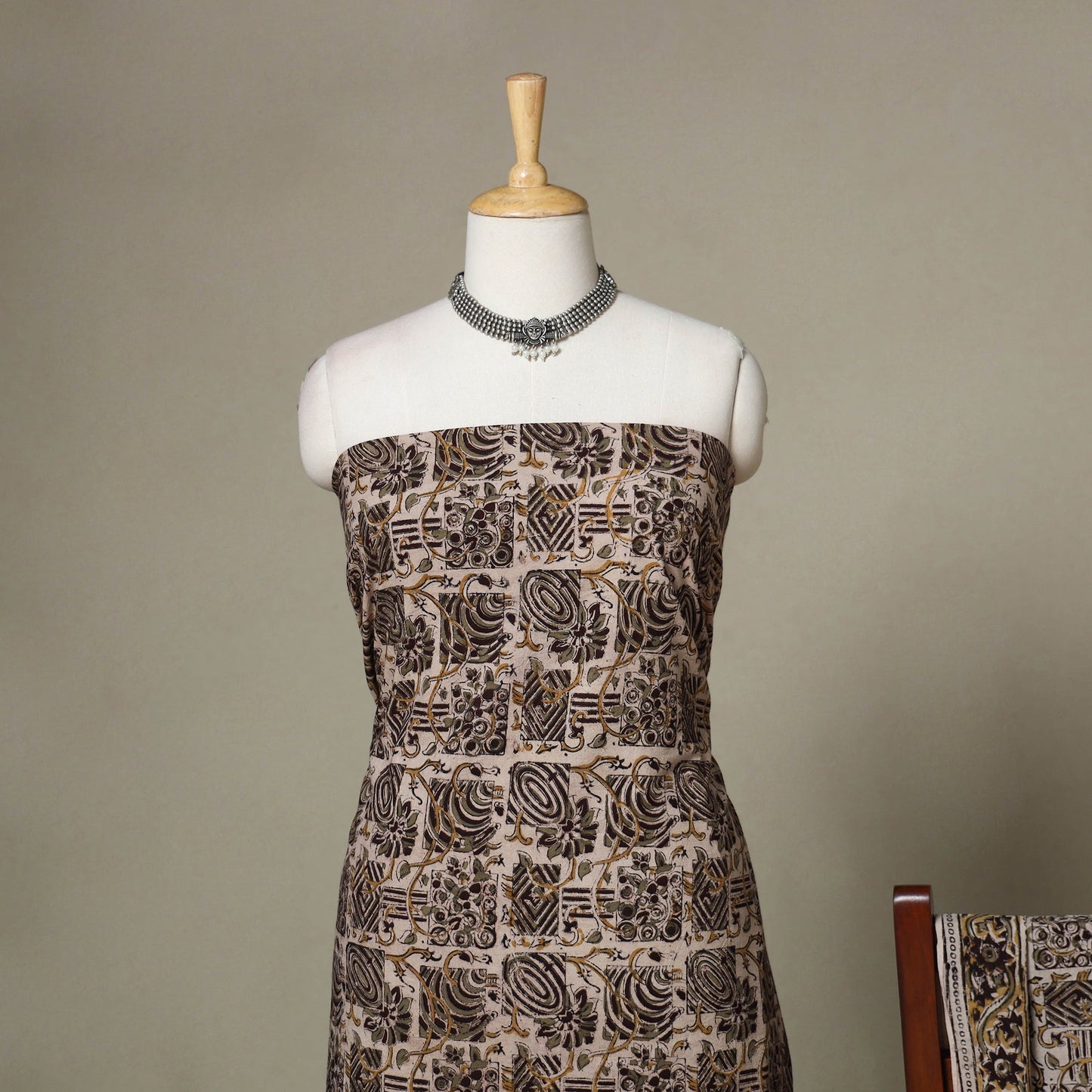 Beige - 2pc pedana cotton unstitched kalamkari dress